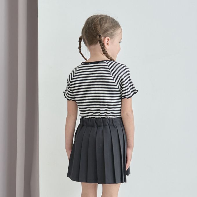 日本 Lycee mine - 小甜心線條領口短袖上衣-條紋-黑白