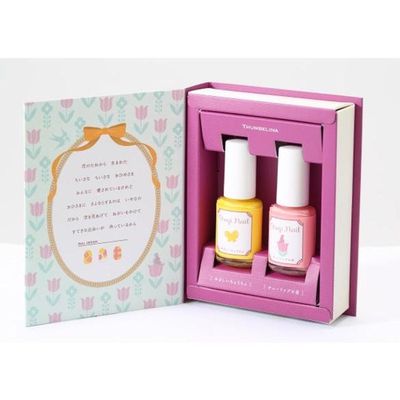 日本 Otogi Nail - 日本製 水洗可卸安全兒童指甲油-拇指姑娘-蝴蝶黃+鬱金香粉-書本盒裝(6ml×2支)