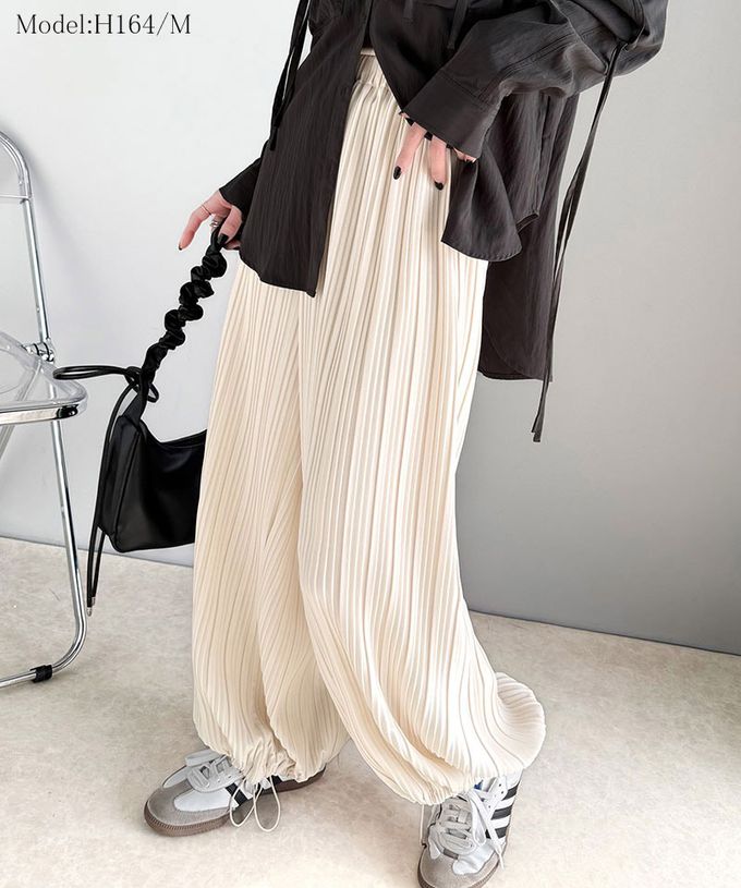 日本 Classical Elf - 羅紋長腿線條感率性寬褲-(下襬抽繩)-黑