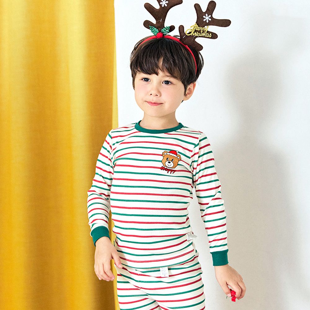 親膚舒絨棉彈性長袖家居服-聖誕條紋熊熊