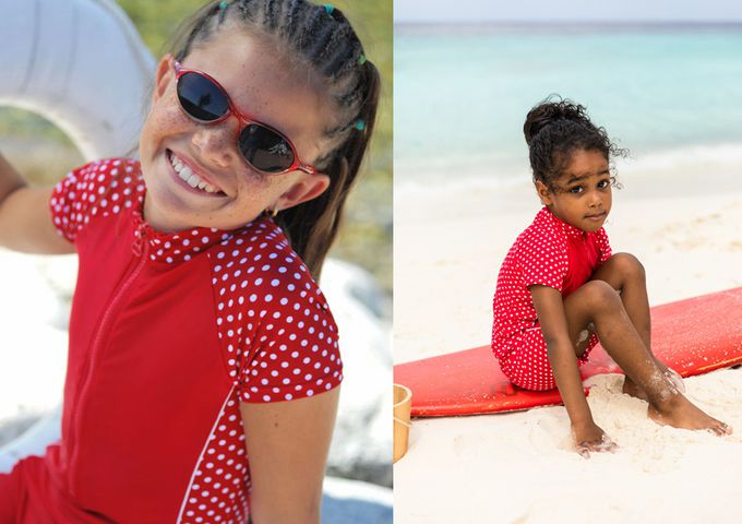 德國Playshoes - 抗UV防曬短袖兩件組兒童泳裝-復古波點