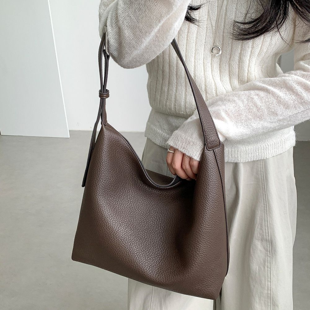 韓系小眾復古時尚單肩方包-皮革款-咖啡