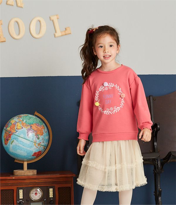 麗嬰房 Little moni - 圓領荷葉邊立體花朵上衣-熱情粉