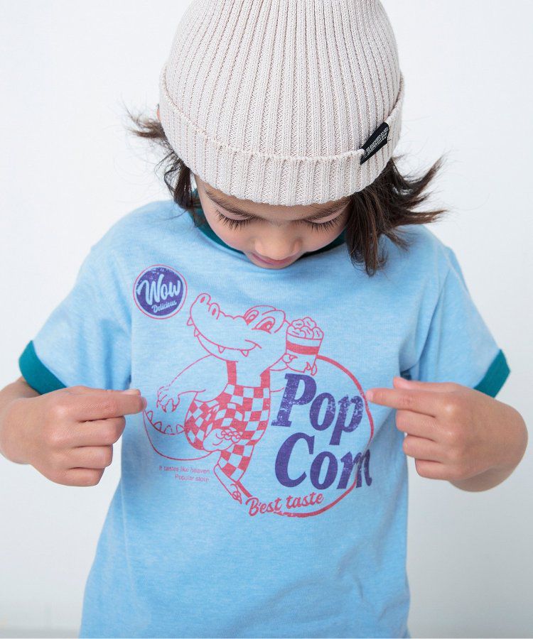 日本 BREEZE - 美式復古印花撞色邊短袖上衣-甜甜圈店-灰