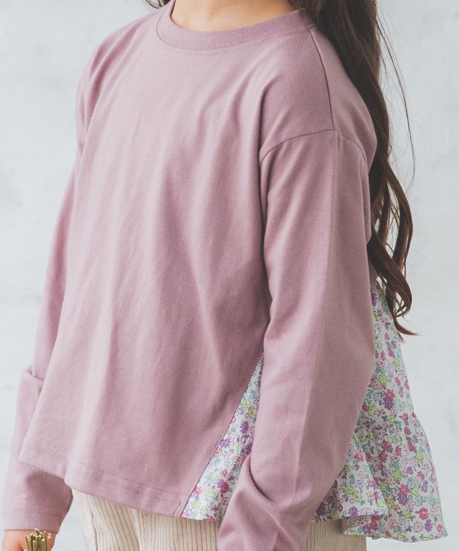 日本 PAIRMANON - 蛋糕層次拼接薄長袖上衣-春櫻燦爛-粉