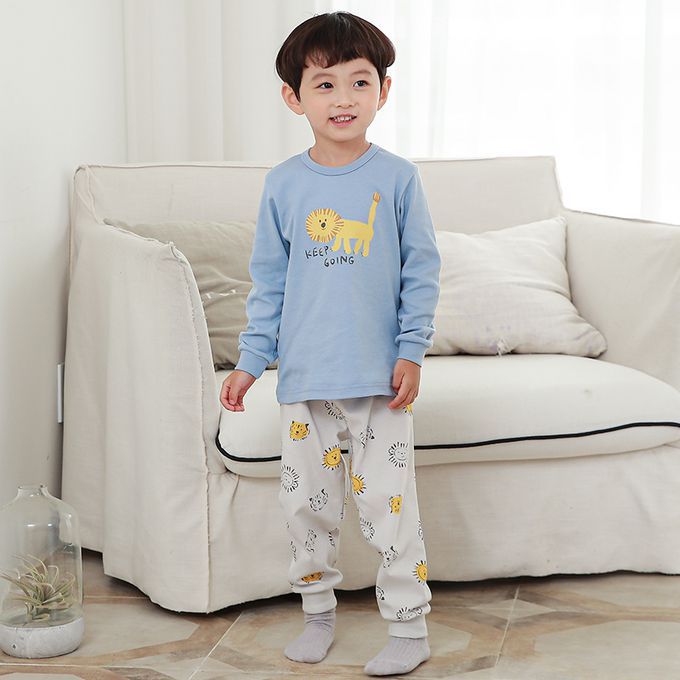 正韓 Cogibu - 極舒適無螢光劑 100% 有機棉(雙面)幼兒/兒童長袖睡衣/家居服套裝組-小獅王