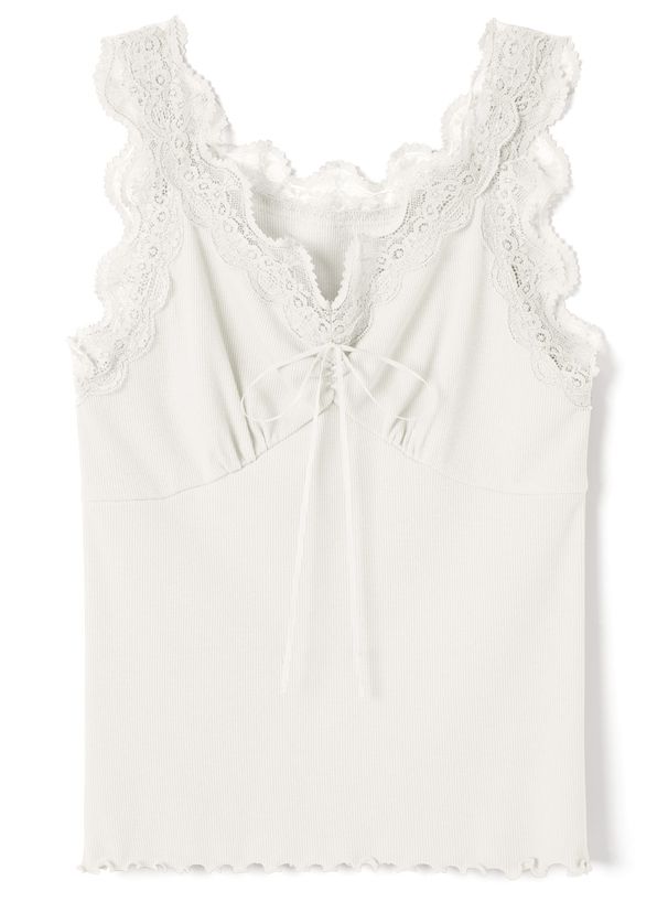 日本 GRL - 綁帶蕾絲V領無袖背心/內搭-淺杏粉