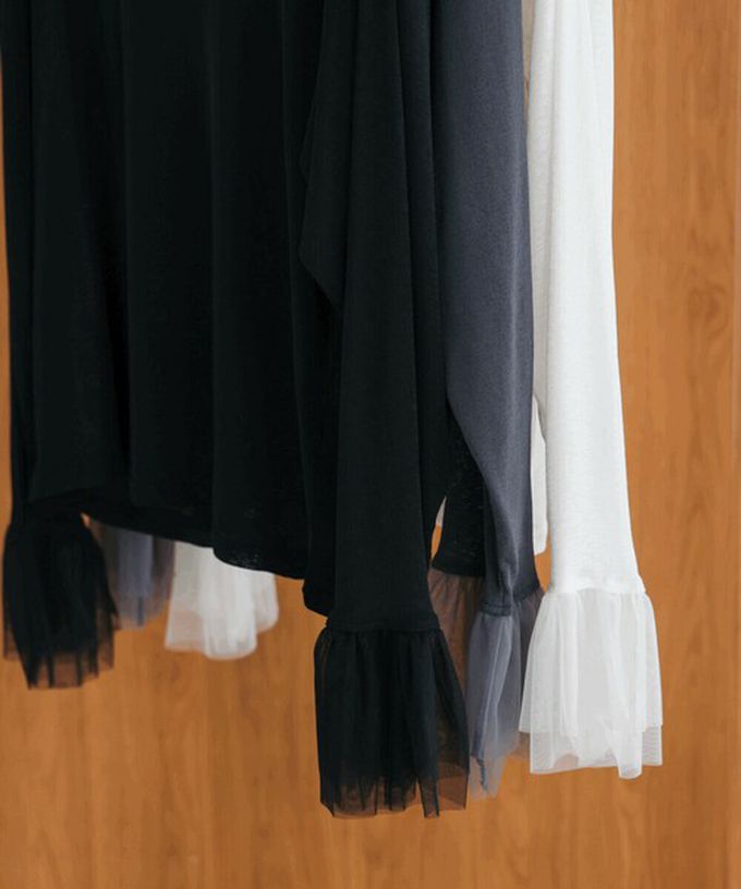 日本 Bab - 雙層薄紗拼接俏麗長袖上衣-黑