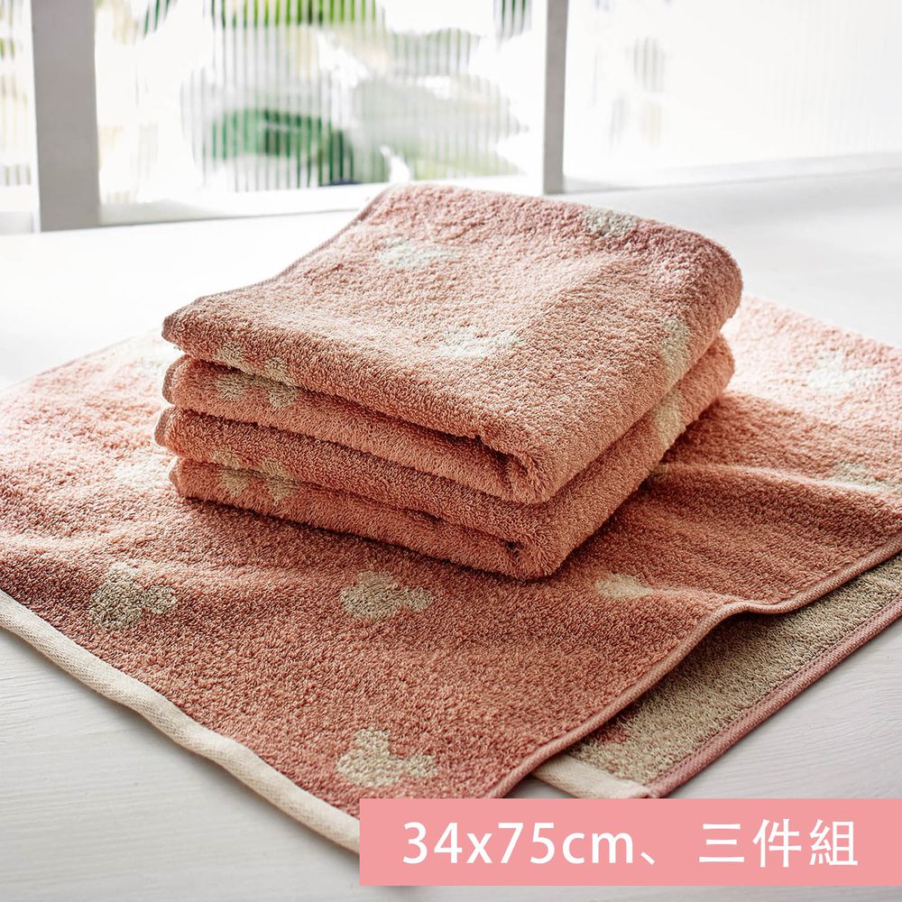 日本千趣會 - 迪士尼 純棉長毛巾三件組-米奇頭-粉 (34x75cm)