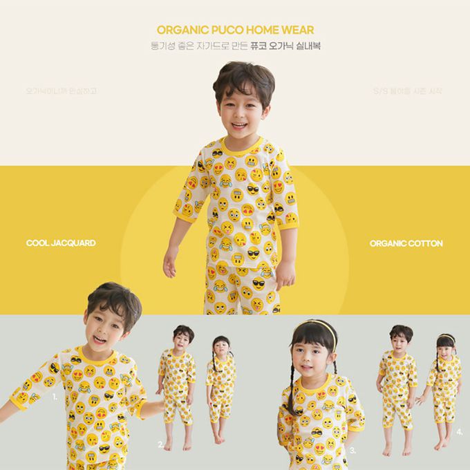 正韓 Puco - 超優質嬰幼兒/兒童七分袖100% 有機純棉家居服/睡衣-表情符號