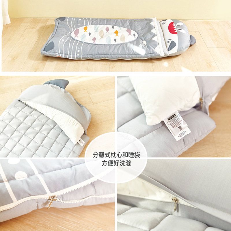 正韓Hello HiZoo - 純手工製莫代爾防蟎抗菌動物兒童睡袋(枕頭+睡墊+被子+收納袋)-天王鯊