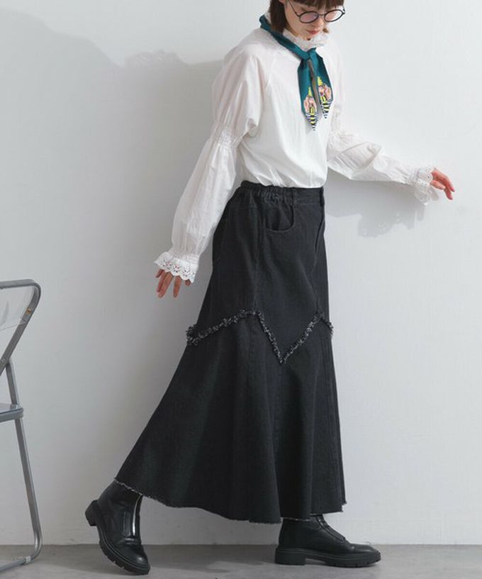 日本 Lupilien - 10oz修身V型魚尾丹寧長裙-海軍藍