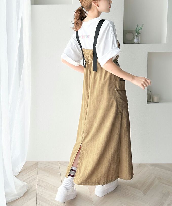 日本 Classical Elf - Java聯名 美式休閒抽繩吊帶裙-卡其