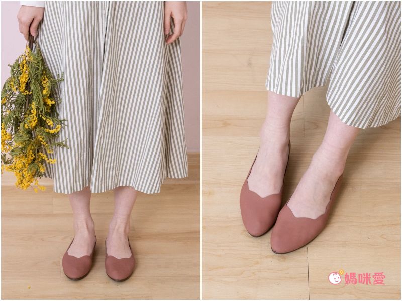 日本女裝代購 - 日本製 仿皮顯瘦尖頭柔軟波浪平底包鞋-焦糖