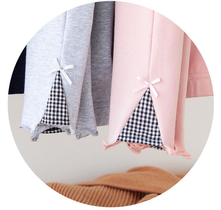 FANMOU - 九分內搭褲-格紋木耳邊-灰色