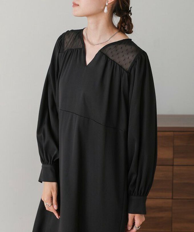 日本 Bab - 優雅蕾絲拼接背綁帶長袖洋裝-米