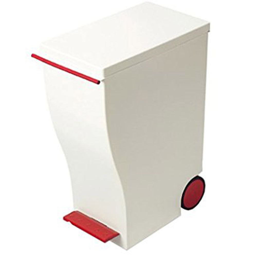 日本岩谷Iwatani - 日本製雙色曲線長型可分類脚踏垃圾桶-33L附輪-白紅