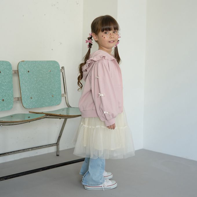 日本 Lycee mine - 蝴蝶結袖荷葉邊少女連帽外套-霧藍