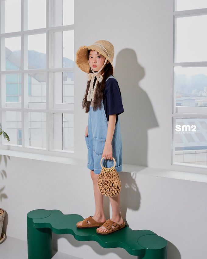 韓國 sm2 - 反折褲管丹寧吊帶連身褲-淺藍