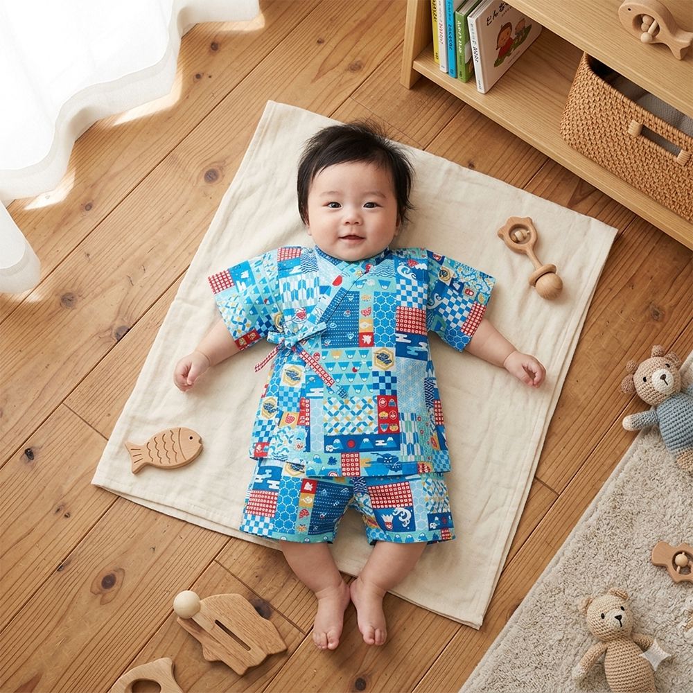 幼兒兩件式甚平-富士山-藍色