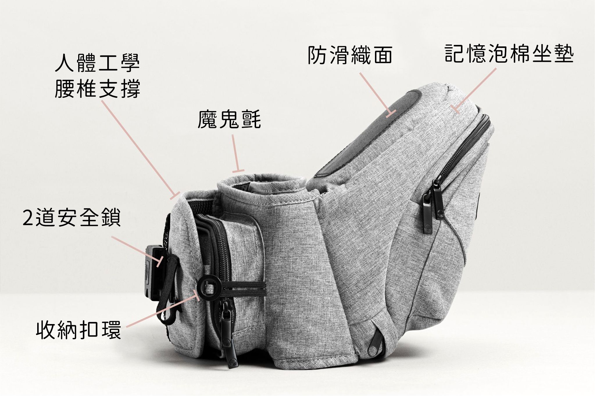 美國Tushbaby - 精品腰凳包-銀灰摩登 (19*10*9.5cm(+/-5%))