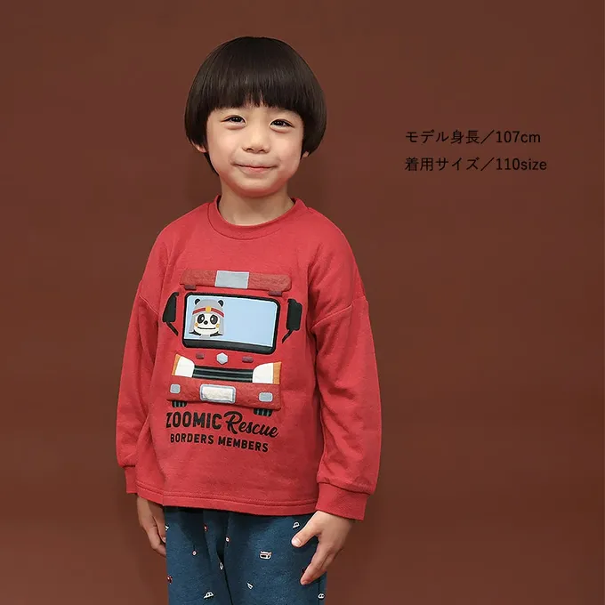 日本 ZOOLAND - 熊熊救援隊 車車印花長袖上衣-警車-白