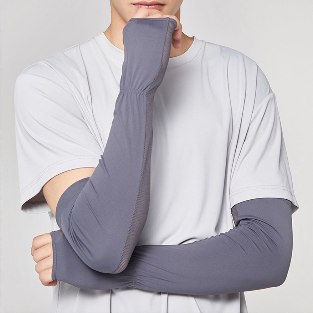 抗UV冰絲防曬袖套(透氣網眼)-男款-深灰色