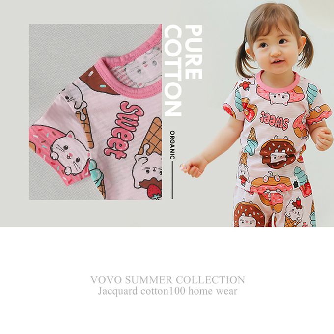 正韓 VOVO - 超優質嬰幼兒/兒童短袖100% 有機純棉家居服/睡衣-甜點貓