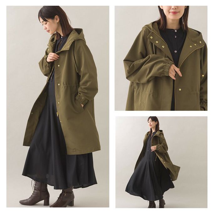 日本 OMNES - 潑水加工 派克連帽風衣長版外套-寶藍