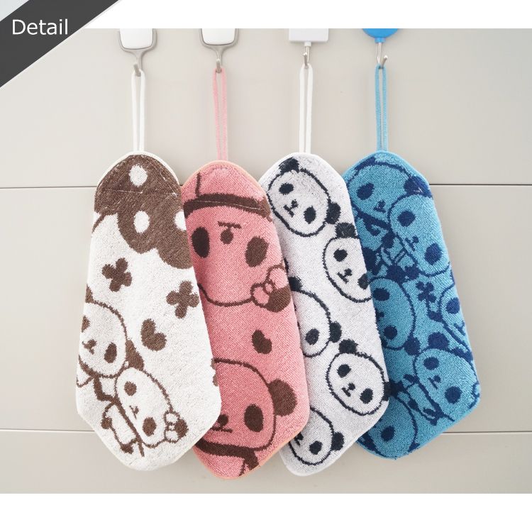 日本 Stream - 100%棉可吊掛手帕/方巾-熊貓好友-白 (24x24cm)