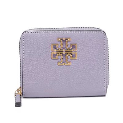 TORY BURCH - 雙T-LOGO素面拉鍊短夾 (薰衣草紫)