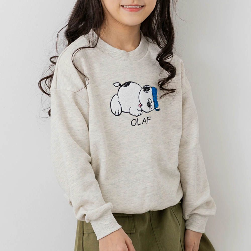 限定聯名 史奴比縮口長袖上衣-立體刺繡OLAF-燕麥