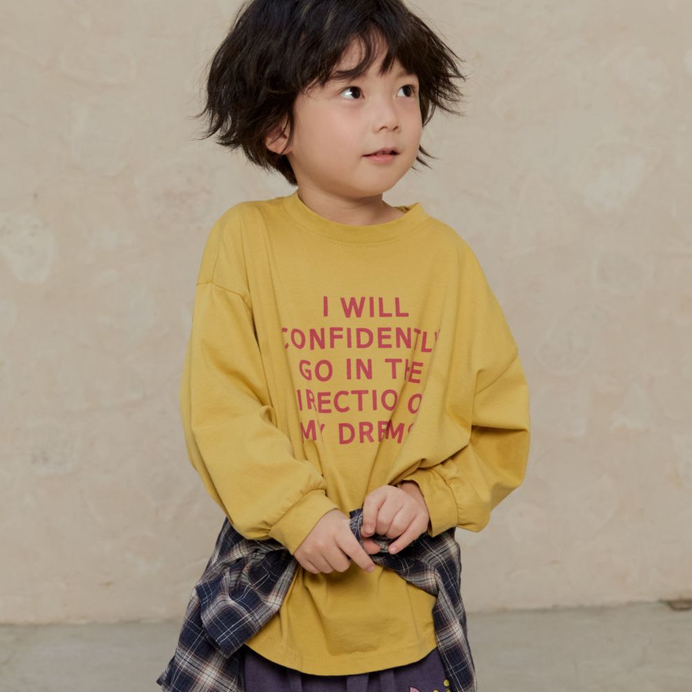 NAVi 文字印刷純棉長袖上衣-My Dreams-芥黃