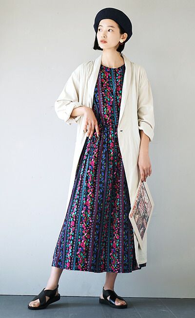 日本 zootie - 100%印度棉碎花無袖長洋裝-黑底歐風花園 (F)