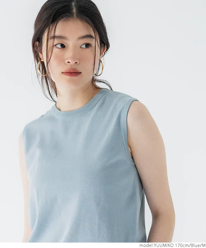 日本 COCA - 嫘縈混涼爽彈性無袖上衣-淺藍