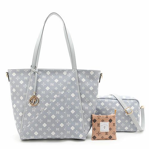 日本 FIRANO - [雜誌揭載]經典花紋仿皮托特包+側背包2件組-附摺疊購物袋-米白 (30x40x14cm)