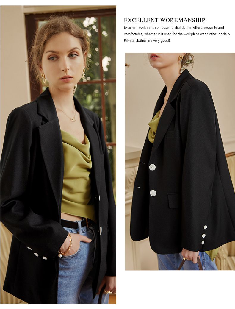 時尚寬鬆休閒西裝外套-黑色