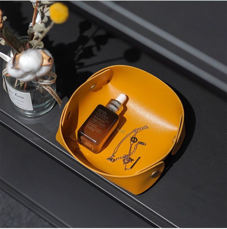 居家皮質收納盤-方形-深藍色