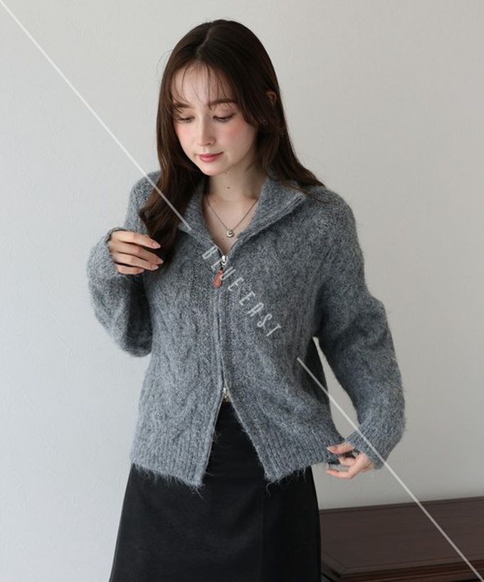 日本 BLUE EAST - 混羊毛麻花紋路立領雙拉鏈針織外套-象牙白