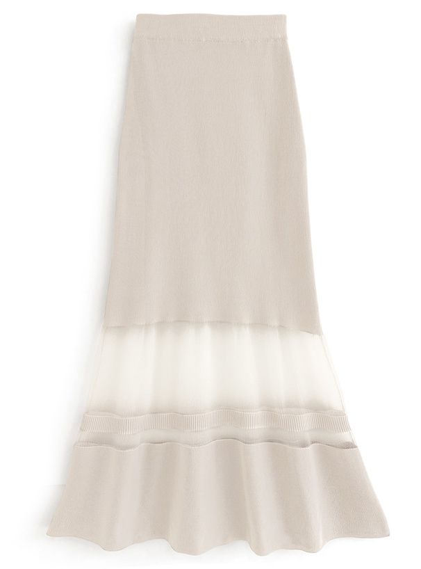 日本 GRL - 夢幻薄紗拼接修身魚尾裙-米杏