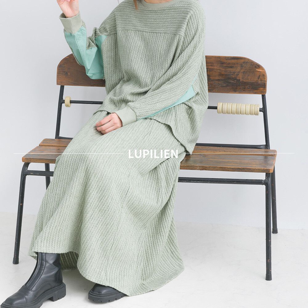 日本女裝代購 - 溫柔麻花針織不規則長裙-薰衣草