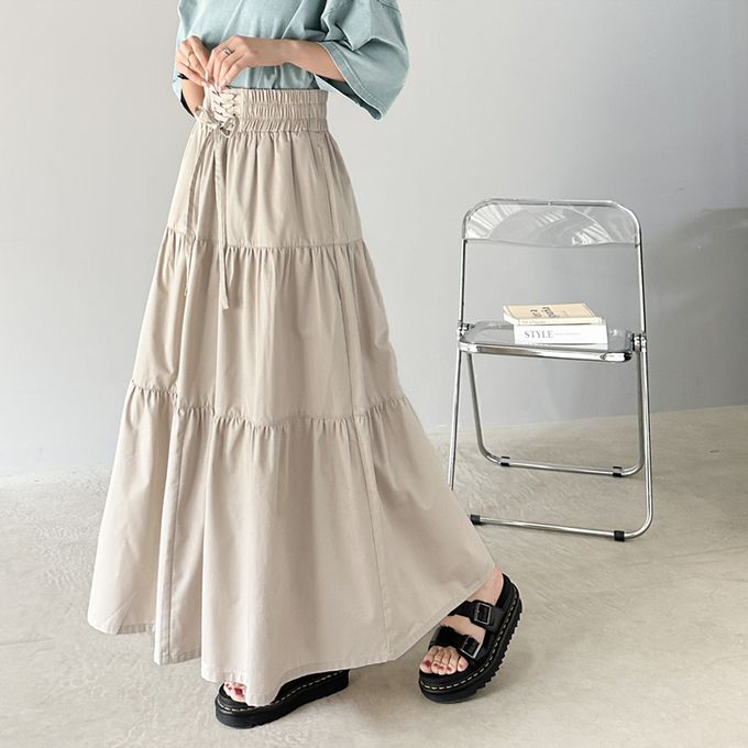 日本 Classical Elf - 古典優雅綁帶分層鬆緊長裙-黑