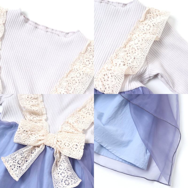 日本 BREEZE - 夢幻精靈薄紗拼接蕾絲滾邊洋裝-鮭魚粉