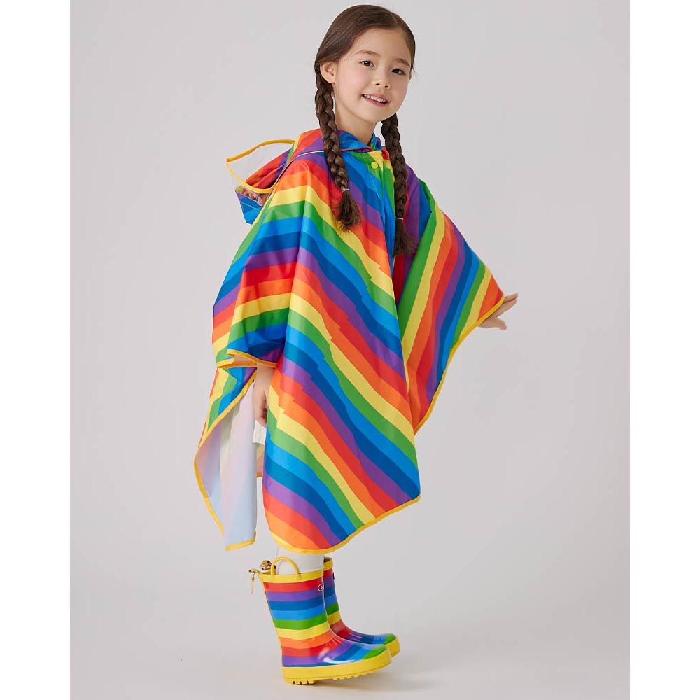 韓國 OZKIZ - 兒童防風斗篷雨衣(附收納袋)-彩虹