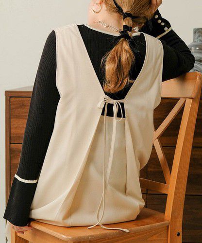 日本 Bou Jeloud - 簡約綁帶V領背心裙-冰河灰