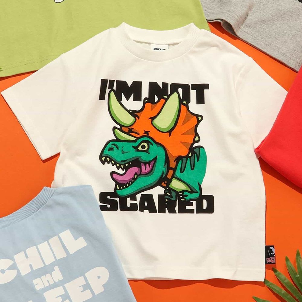 熱情恐龍 純棉印花短袖上衣-吼叫-白