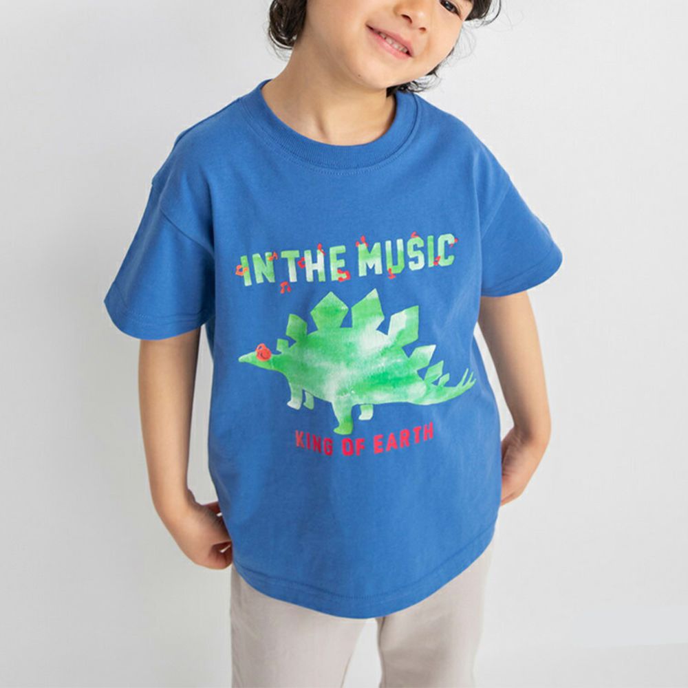 舒適棉印花短袖上衣-暈染劍龍-海軍藍