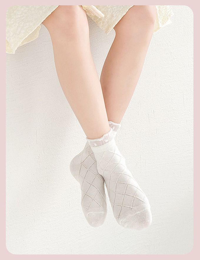 甜夢花園荷葉邊透氣短筒棉襪