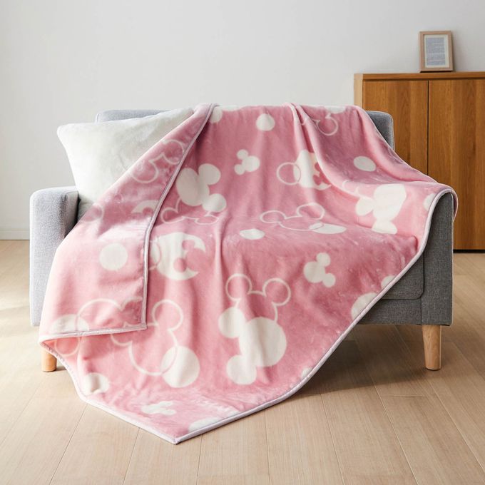 日本千趣會 - 迪士尼印花 極柔軟保暖毛毯/蓋毯-大小米奇-蜜桃粉