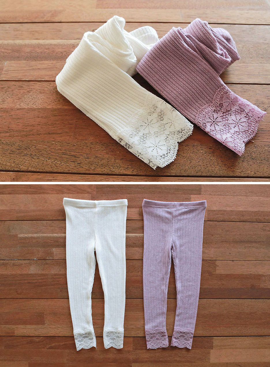 韓國 PuellaFLO - 蕾絲花瓣針織薄內搭褲-紫